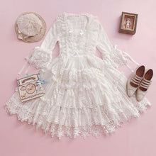 Load image into Gallery viewer, ‘Clair de Lune’ Rococo Style Lace Gown One-piece + Bonnet Set