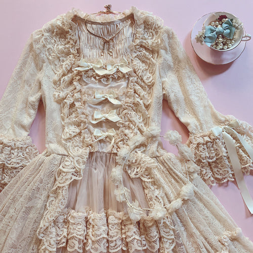 Clair de Lune Rococo Style Lace Gown One-piece + Bonnet Set