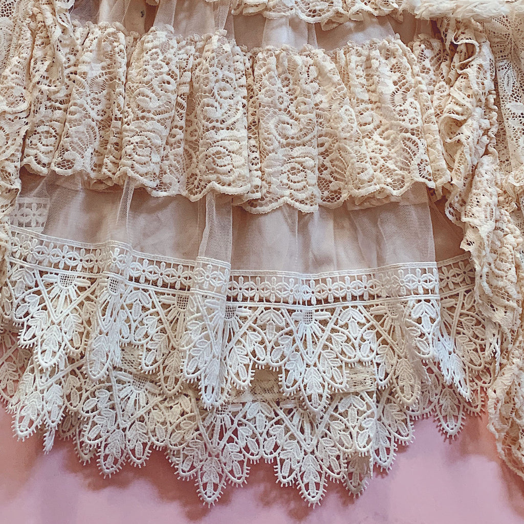 Clair de Lune Rococo Style Lace Gown One-piece + Bonnet Set