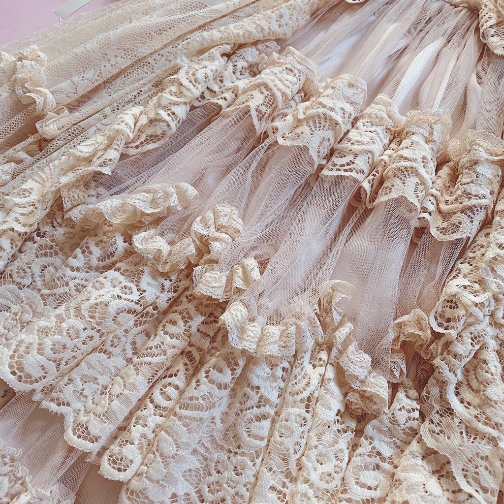 Clair de Lune Rococo Style Lace Gown One-piece + Bonnet Set