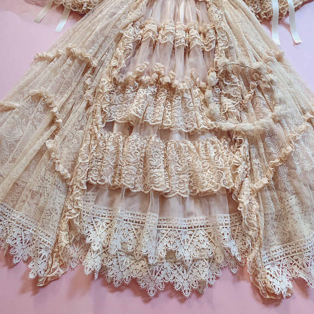 Clair de Lune Rococo Style Lace Gown One-piece + Bonnet Set