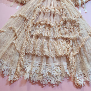 ［Pre-order] ‘Clair de Lune’ Rococo Style Lace Gown One-piece + Bonnet Set