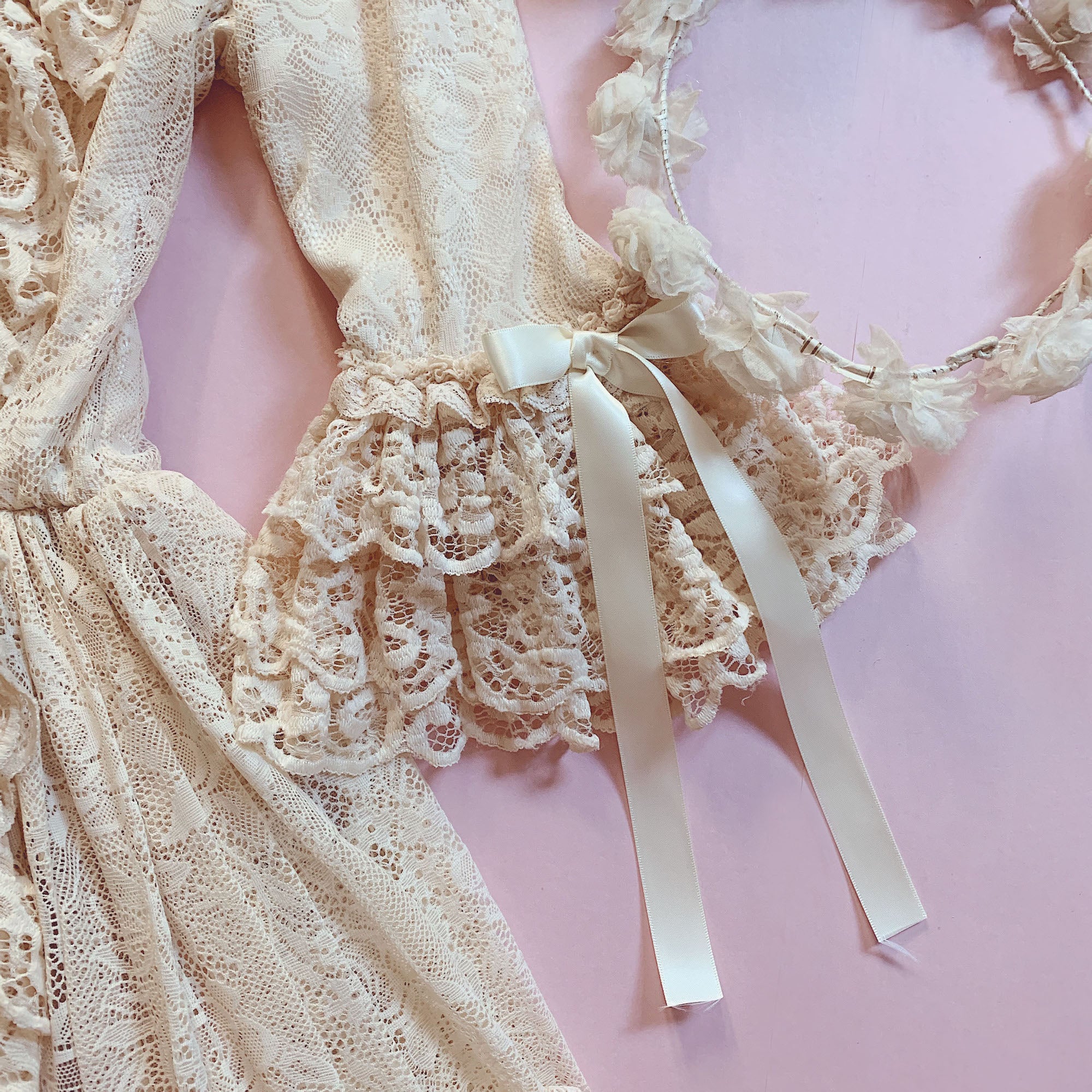 Clair de Lune Rococo Style Lace Gown One-piece + Bonnet Set