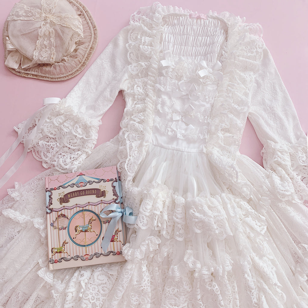 Clair de Lune Rococo Style Lace Gown One-piece + Bonnet Set
